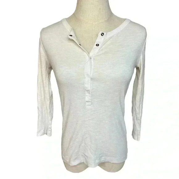 Vince White Henley Top with 3/4 Length Sleeves Size S - Picture 1 of 5